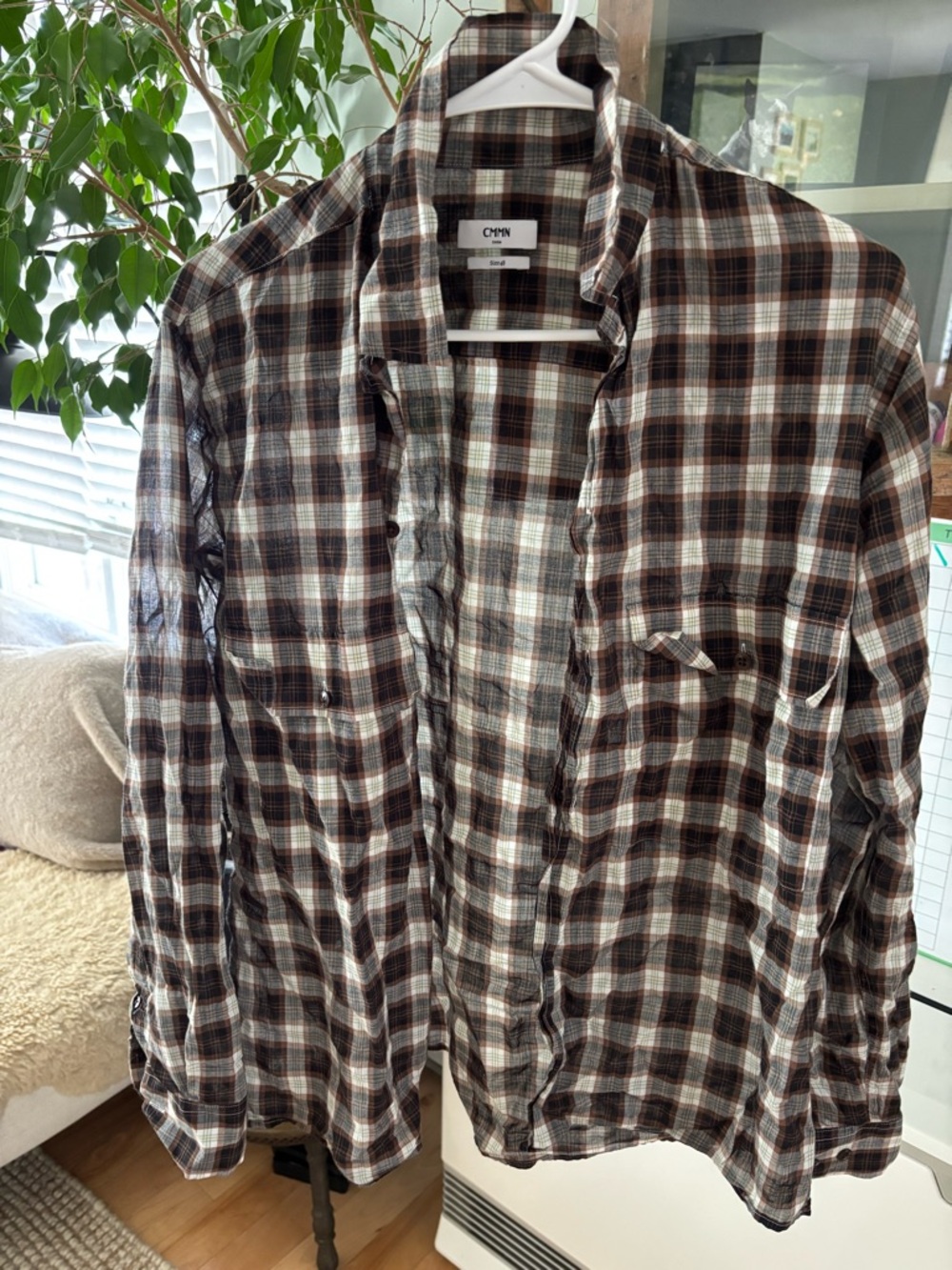 CMMN SWDN Men’s Brown Plaid Button-Up Shirt